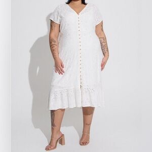 torrid White Eyelet Button-Front Midi Dress